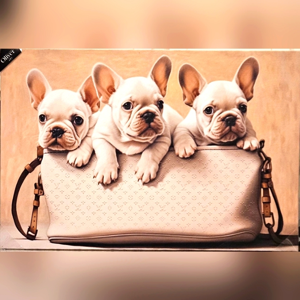 OLIVER GAL 3 Frenchies in a LV purse Wall Art